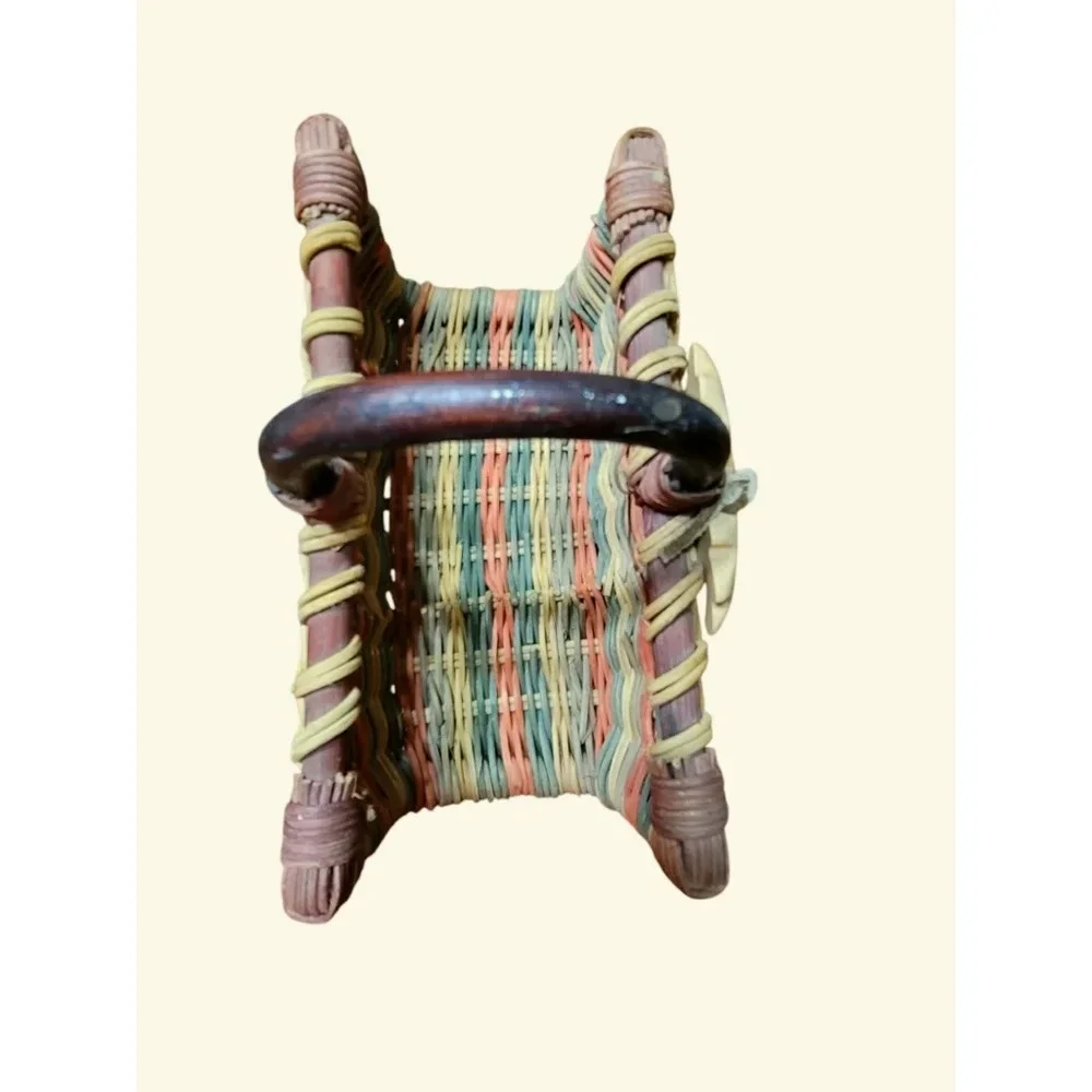 Colored Woven Basket with Wooden Leaves and Acorns Accents